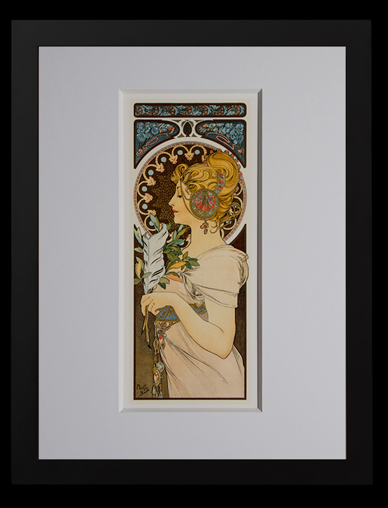 Alfons Mucha framed print : Feather (Gold foil inlays)