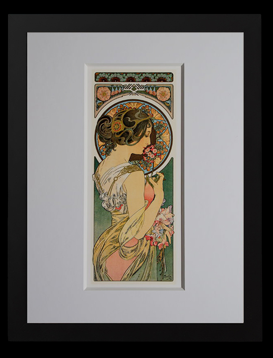 Lámina enmarcada de Alfons Mucha : Prímula (hojas de oro)