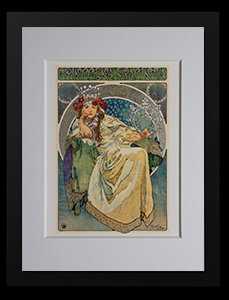 Alfons Mucha framed Matted Fine Art Print, Princess Hyacinth (Gold foil inlays)