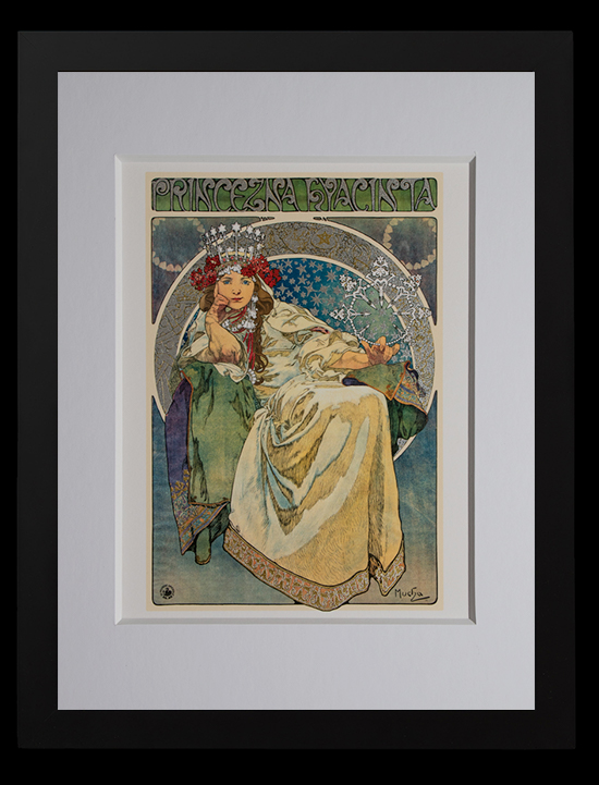 Stampa incorniciata di Alfons Mucha : Princess Hyacinth (foglie di oro)