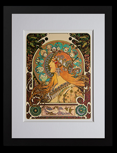 Alfons Mucha framed Matted Fine Art Print, Zodiac (Gold foil inlays)