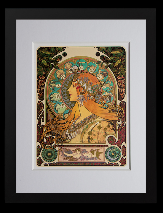 Affiche encadrée Alfons Mucha : Zodiaque (feuille d'or)