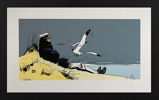 Stampa pigmentaria incorniciata Corto Maltese di Hugo Pratt : Corto sur la dune