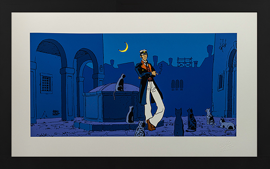 Corto Maltese by Hugo Pratt framed Pigment print : Corto, théâtre et les chats