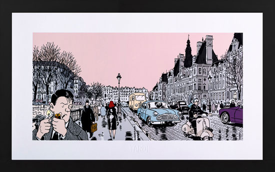Lámina pigmentaria enmarcada Jacques Tardi : Nestor Burma dans le 4ème arrondissement de Paris