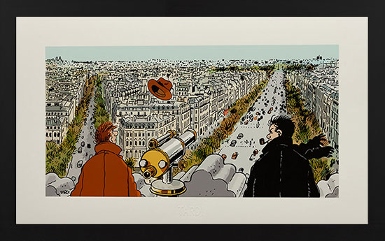 Estampe pigmentaire encadrée Jacques Tardi : Nestor Burma dans le 8ème arrondissement de Paris