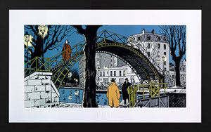 Jacques Tardi framed Pigment print, Nestor Burma dans le 10ème arrondissement de Paris