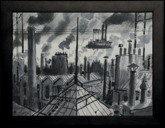 Lámina enmarcada de Jacques Tardi : Les toits de Paris