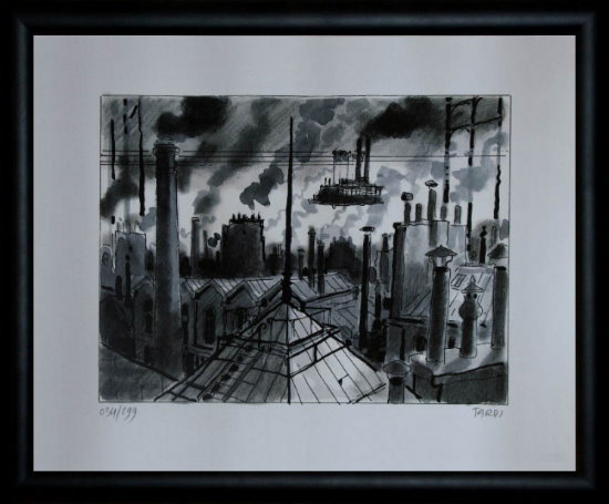 Lámina firmada, enmarcada de Jacques Tardi : Les toits de Paris