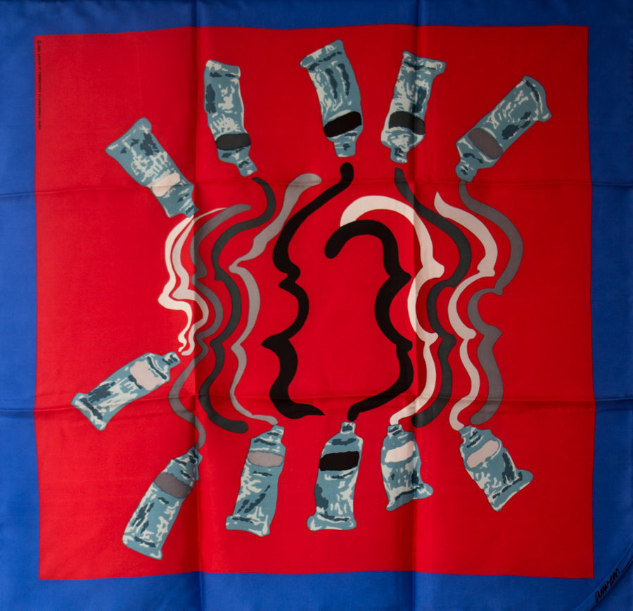 Foulard Arman : Tubes de gouache (rouge) (déplié)