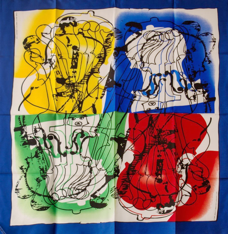 Foulard Arman : Violons (bleu) (déplié)