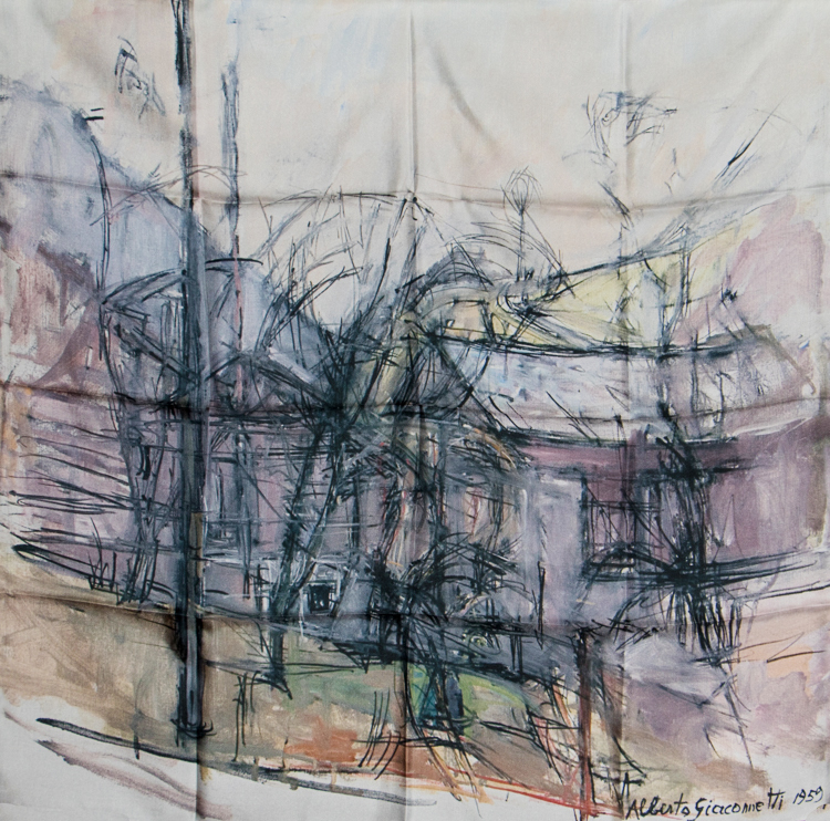 Alberto Giacometti scarf : Paysage aux maisons (unfolded)