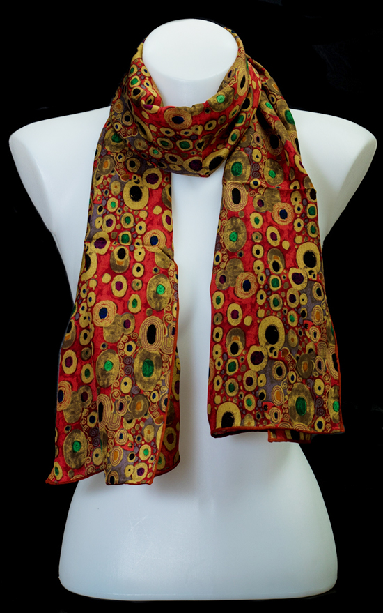Gustav Klimt silk scarf : Art Nouveau (red)