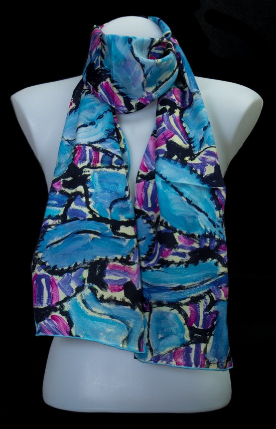Gustav Klimt silk scarf : Turquoise & Pink