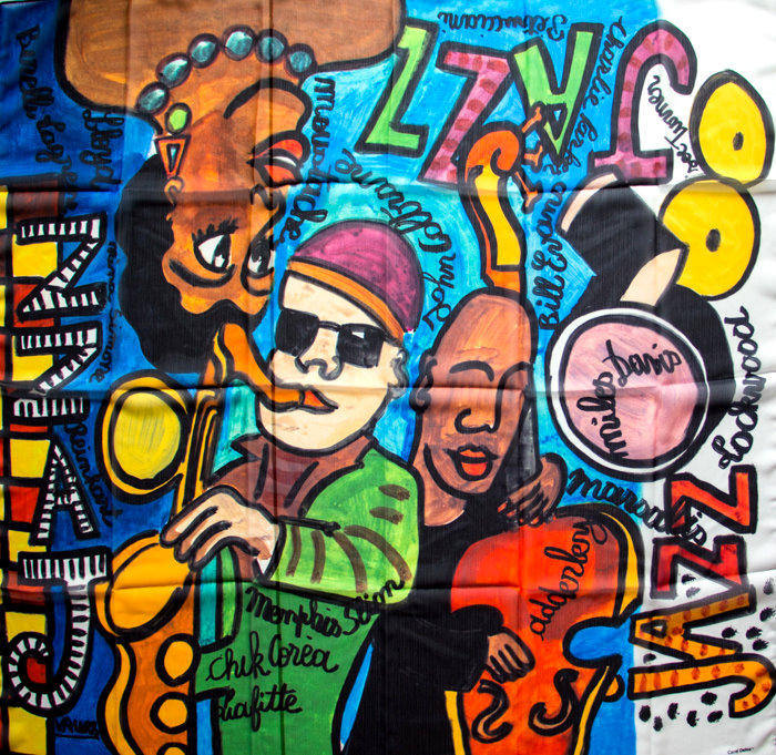 Raymond Vaurs scarf : Festival de Jazz (unfolded)