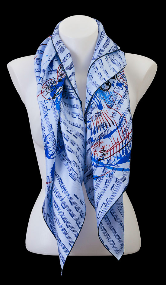 Arman Square scarf : Musical score (blue)