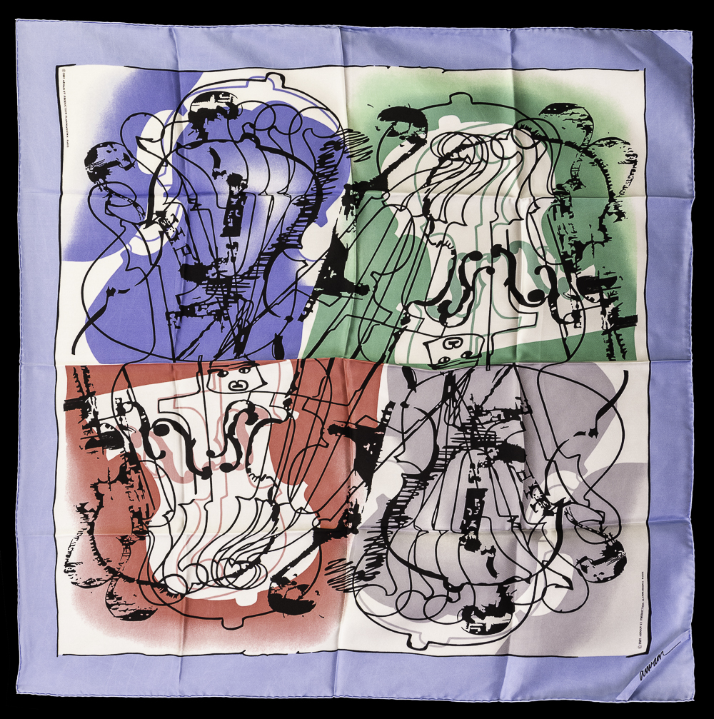 Foulard Arman : Violons (tons pastels) (déplié)