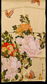 Foulard Hokusai : Pivoines et Papillons (déplié)
