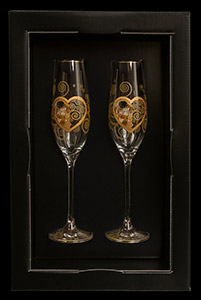 Cofanetto duo flauti Champagne Gustav Klimt : Il bacio (cuore)