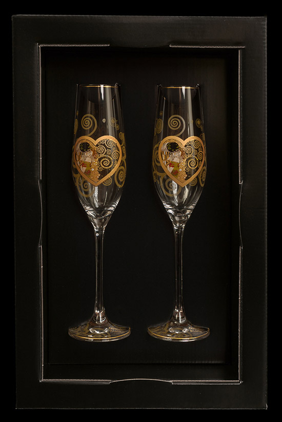 Gustav Klimt Champagne Glasses : Heart Kiss