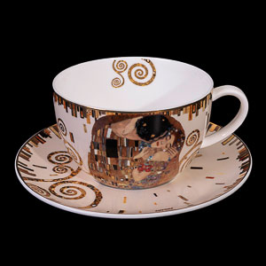Tasse à thé et capuccino Gustav Klimt : Le baiser (blanc)