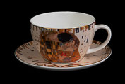 Gustav Klimt big teacup and saucer : The kiss (white)