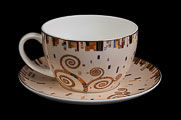Gustav Klimt big teacup and saucer, The kiss (white)