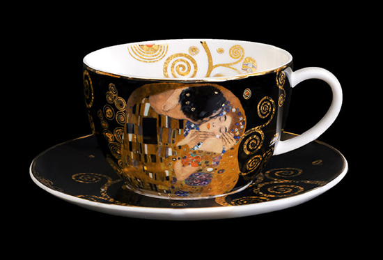 Grande Tasse à thé Gustav Klimt, Le baiser (noir), (Goebel)