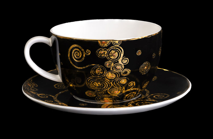 Gran taza de té Gustav Klimt, El beso (negro)