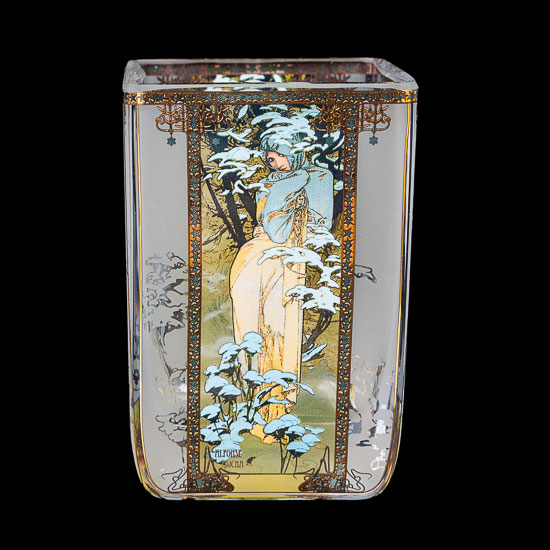 Alfonse Mucha Glass candle jar : Winter, Goebel