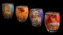 Alfonse Mucha complete set of glasses or candle jars