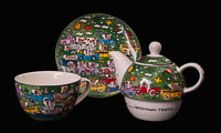 James Rizzi porcelain Tea for One : Crosstown Traffic (Detail 2)