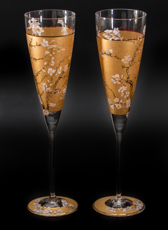 Vincent Van Gogh Champagne Glasses : Almond Tree (Gold)