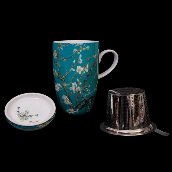 Mug  th en porcelaine avec filtre Vincent Van Gogh, Branche d'amandier (Goebel)