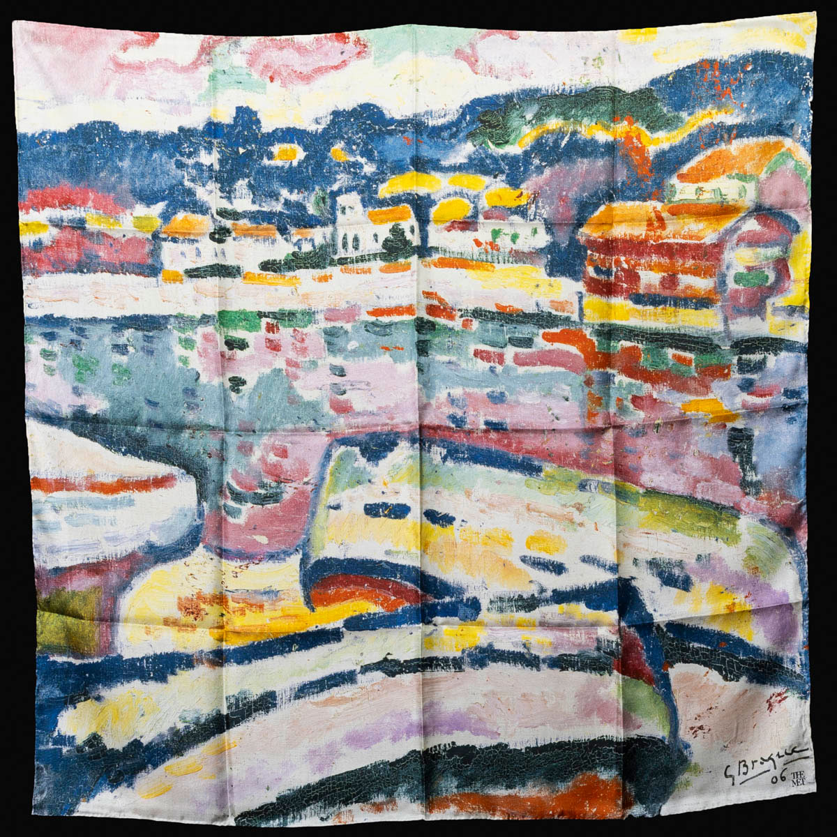 Carre 100% soie 90 x 90 cm - Georges Braque : Bateaux sur la plage à l'Estaque (déplié)