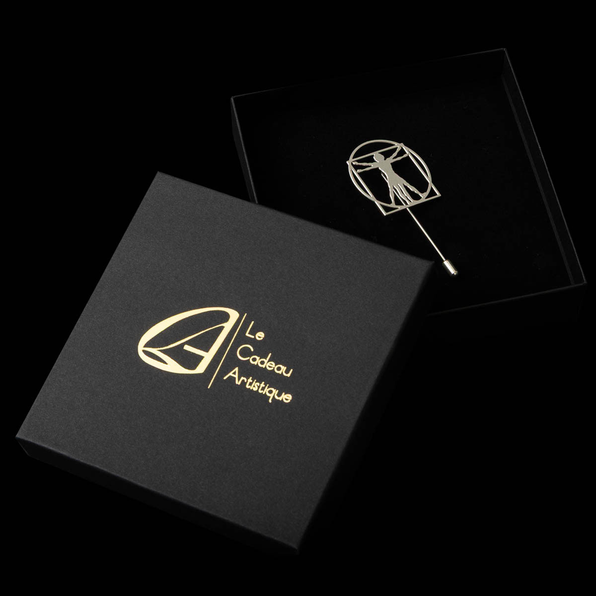 Broche inspirada en Leonardo da Vinci - El hombre de Vitruvio (caja joya, regalo)