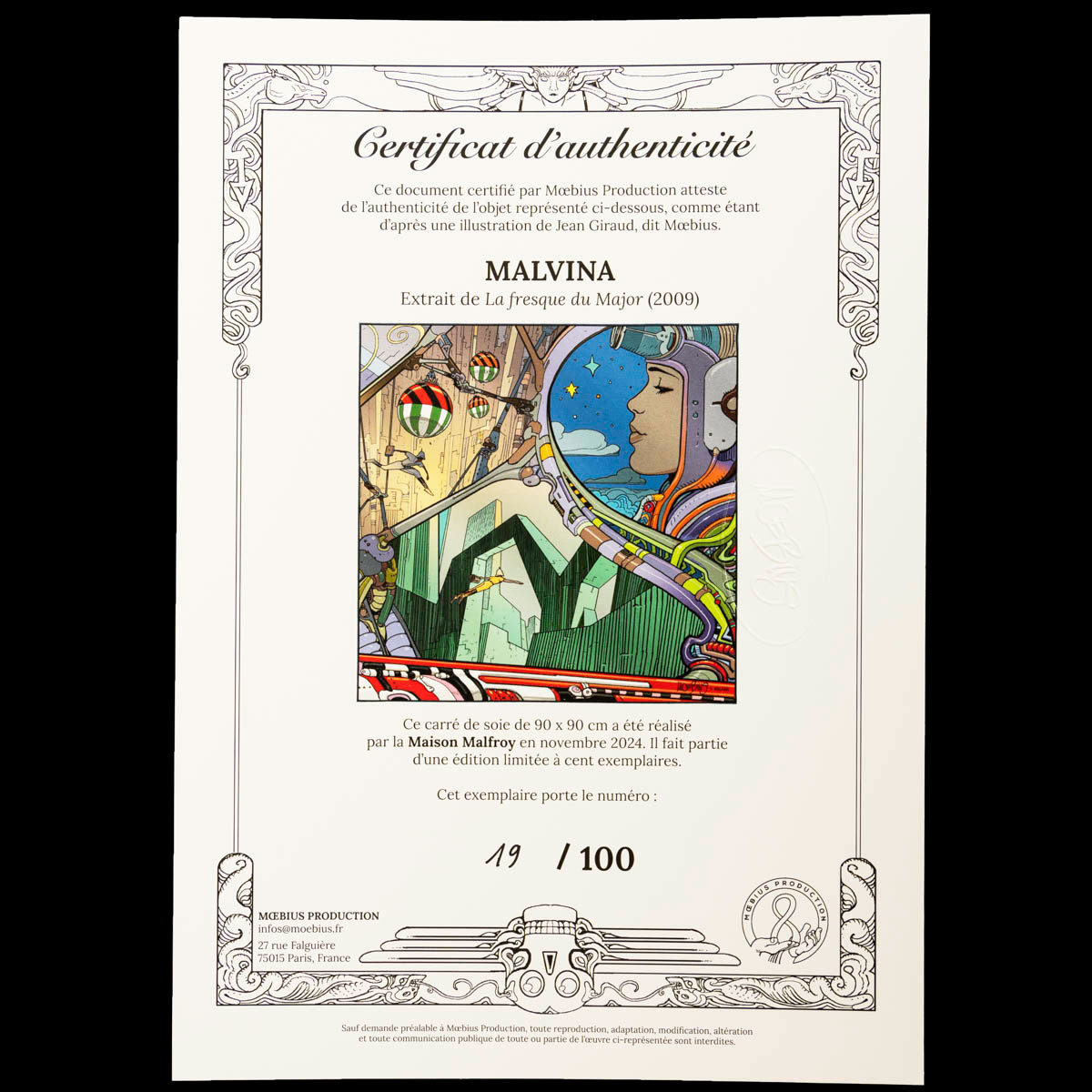 Foulard Carré 100% soie 90 x 90 cm - Moebius : Le Major (certificat)