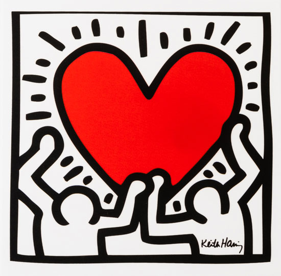 Stampa su tela Keith Haring : Cuore per Due