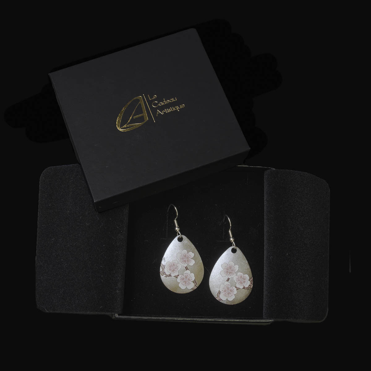 Boucles d’oreilles d’après Hiroshige : Trois bourgeons de cerisiers (boîte cadeau)