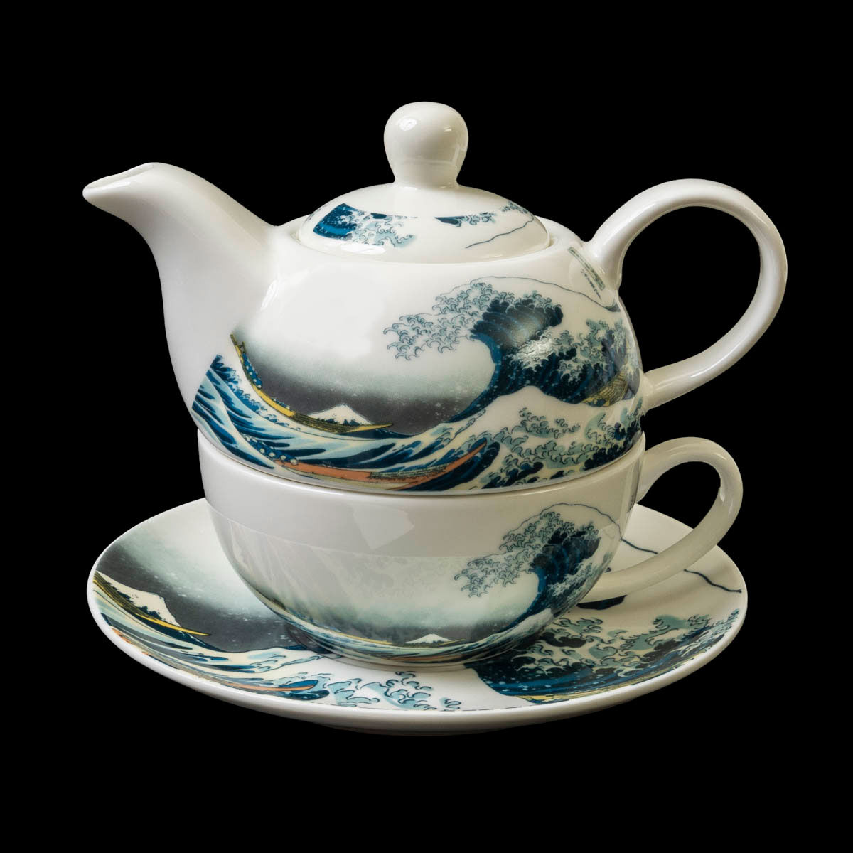Tetera y taza Hokusai : La gran ola de Kanagawa en flor (detalles 1)