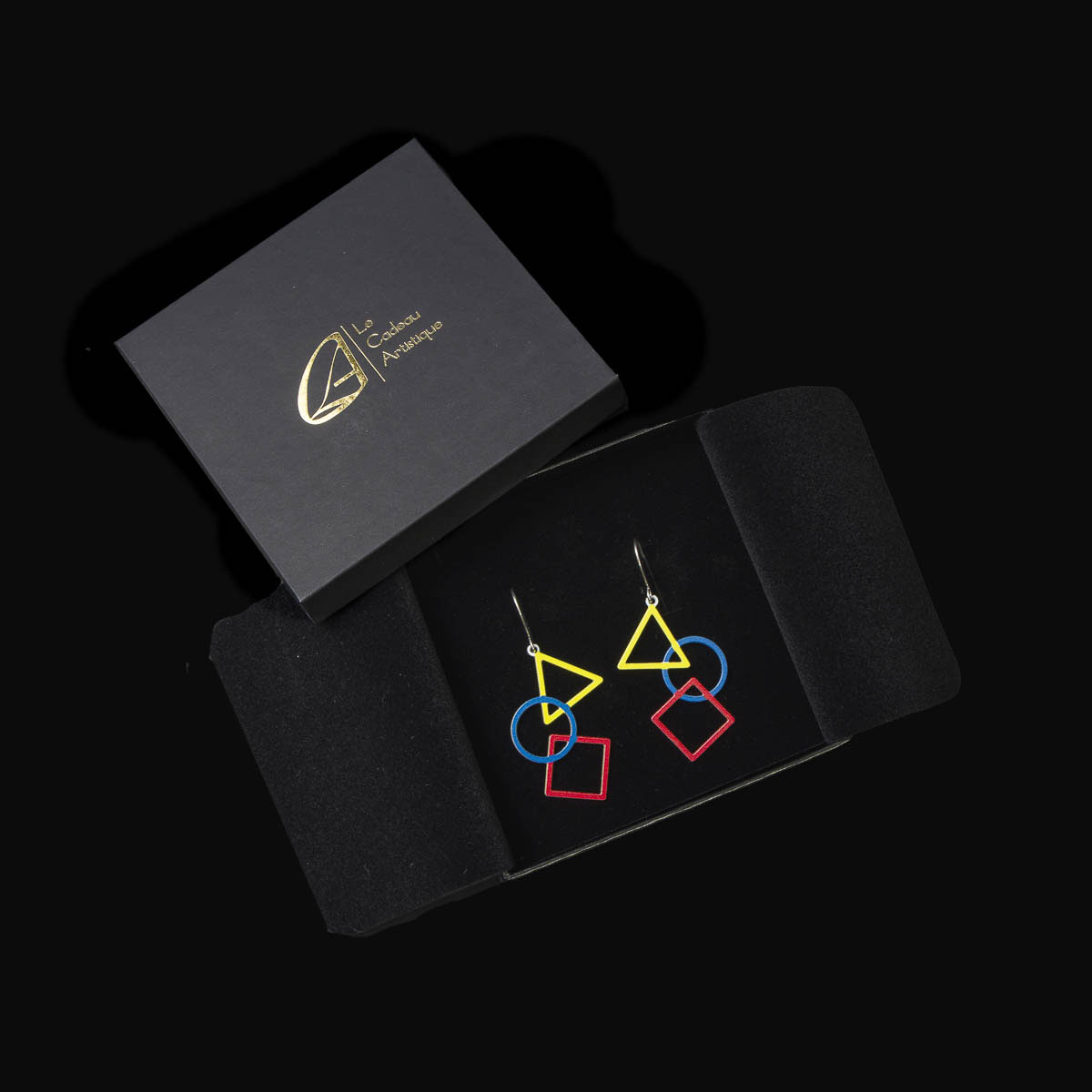 Boucles d'oreilles Kandinsky : Triangle, carré et cercle (boîte cadeau)