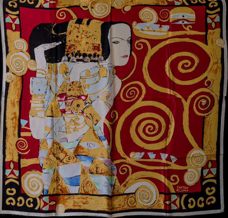 100% Silk Square Scarf - Gustav Klimt : Judith (unfolded)