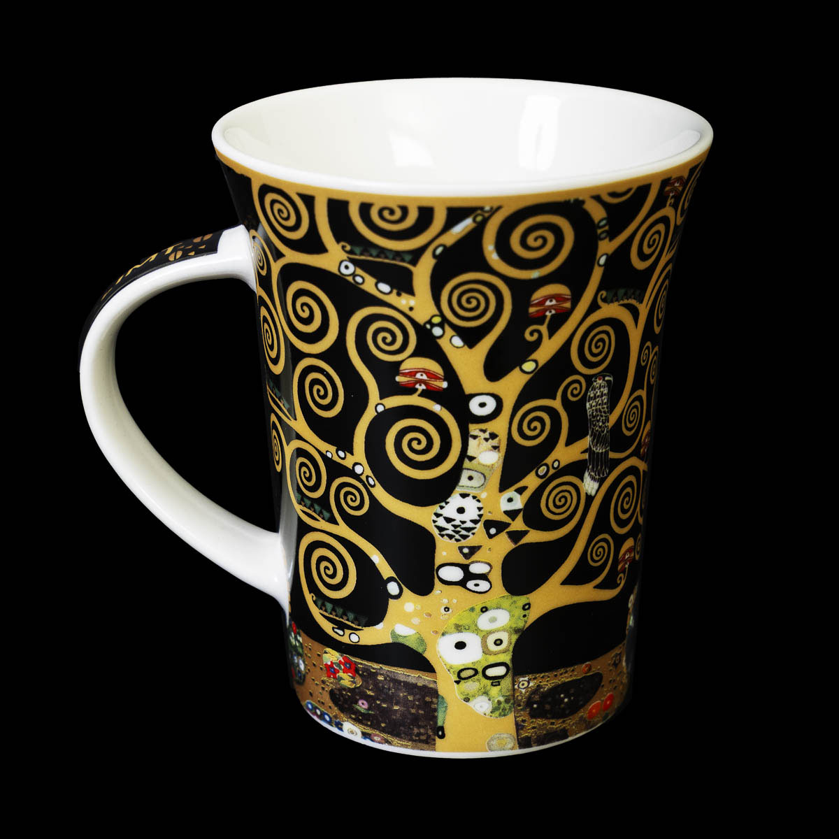 Mug Gustav Klimt - L'arbre de vie (fond noir) - Forme Évasée (anse à gauche)