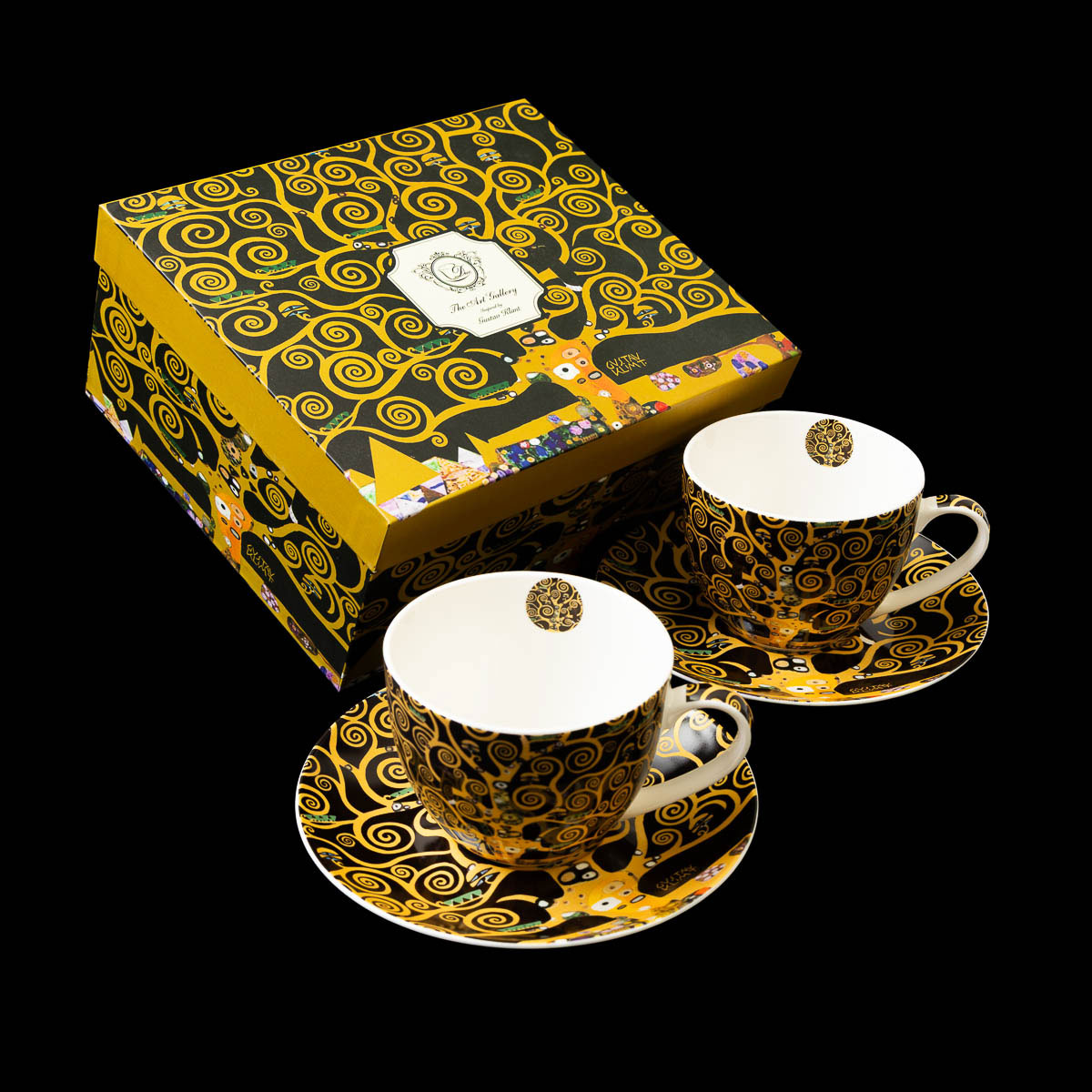 Dúo de tazas de té Gustav Klimt : El árbol de la vida (black), detalle n°1