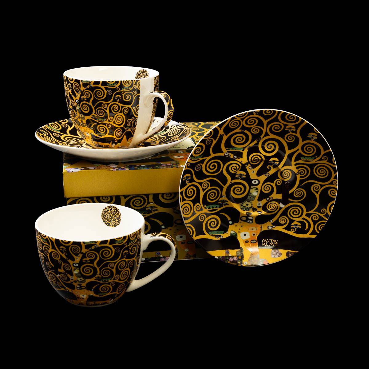 Dúo de tazas de té Gustav Klimt : El árbol de la vida (black), detalle n°2
