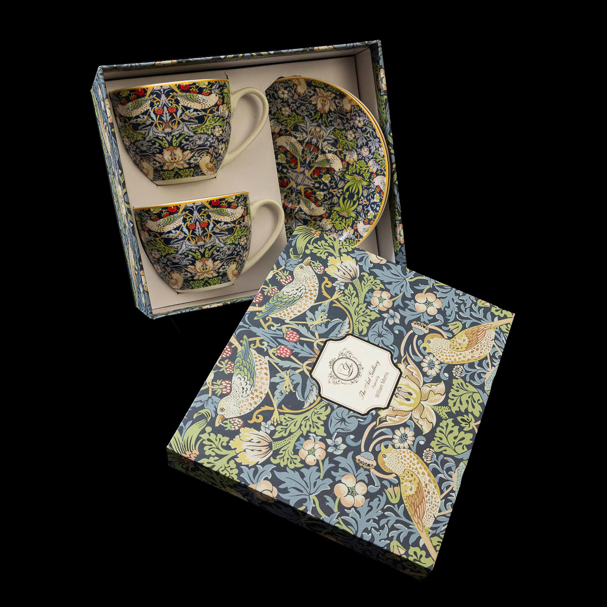 Duo tasses à thé et sous-tasses William Morris, Strawberry Thief Blue (détail n°2)