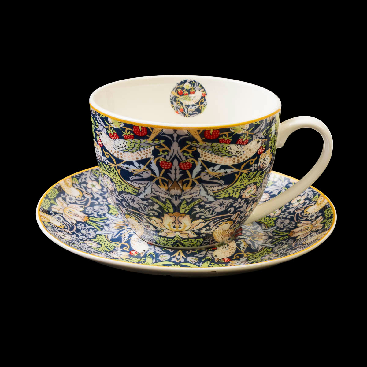 Duo tasses à thé et sous-tasses William Morris, Strawberry Thief Blue (détail n°1)
