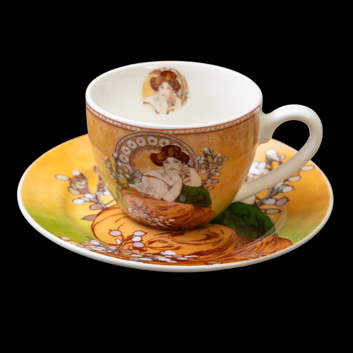 Duo tasses à expresso , sous-tasses Alfons Mucha, Topaze, (Orange), détail n°1