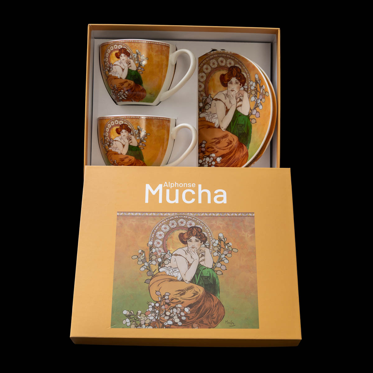 Duo tasses à expresso , sous-tasses Alfons Mucha, Topaze, (Orange), détail n°2