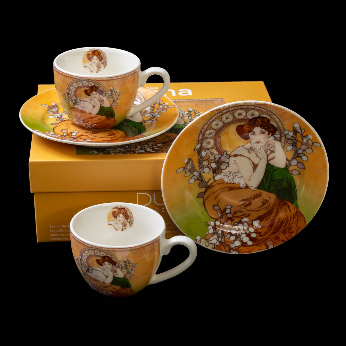 Duo tasses à expresso , sous-tasses Alfons Mucha, Topaze, (Orange), détail n°3